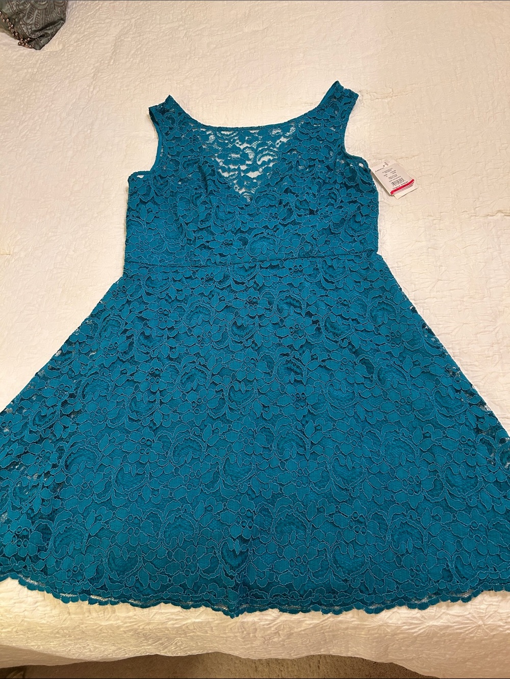 David’s Bridal Teal Lace Dress